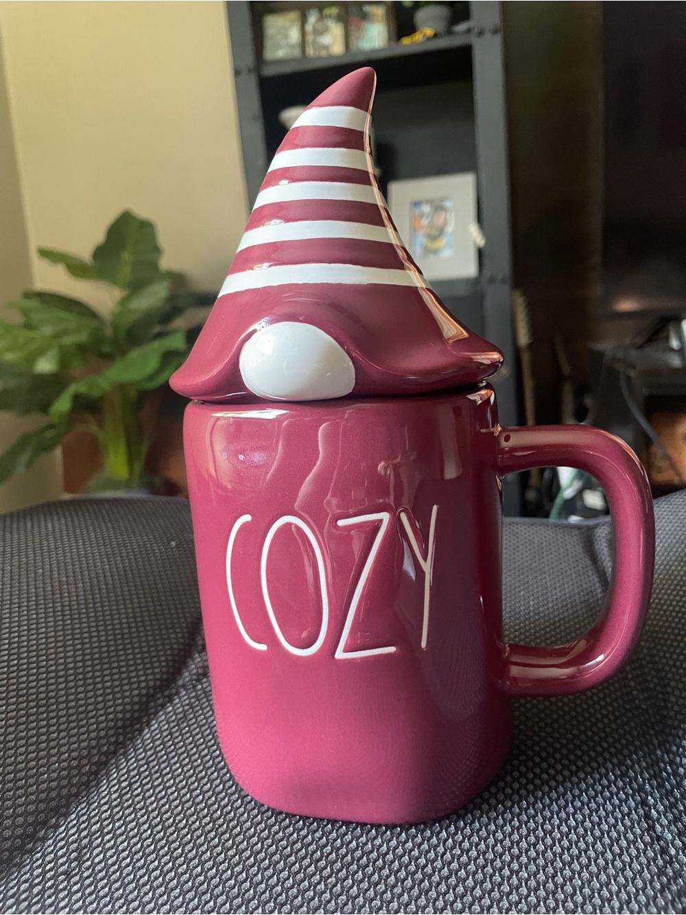 Rae Dunn Berry Pink 'COZY' Gnome Lid Ceramic Mug